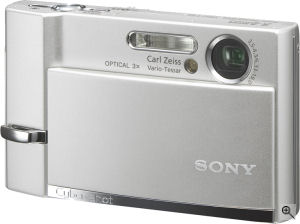 Sony's Cyber-shot DSC-T30 digital camera. Courtesy of Sony, with modifications by Michael R. Tomkins. Click for a bigger picture!