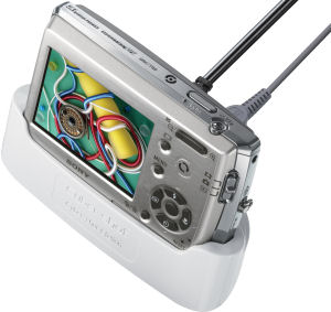 Sony's Cyber-shot DSC-T33 digital camera. Courtesy of Sony, with modifications by Michael R. Tomkins. Click for a bigger picture!