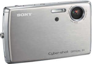 Sony's Cyber-shot DSC-T33 digital camera. Courtesy of Sony, with modifications by Michael R. Tomkins. Click for a bigger picture!