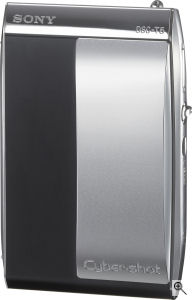 Sony's Cyber-shot DSC-T5 digital camera. Courtesy of Sony, with modifications by Michael R. Tomkins. Click for a bigger picture!