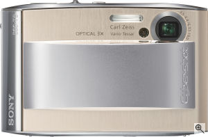 Sony's Cyber-shot DSC-T5 digital camera. Courtesy of Sony, with modifications by Michael R. Tomkins. Click for a bigger picture!