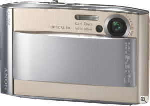 Sony's Cyber-shot DSC-T5 digital camera. Courtesy of Sony, with modifications by Michael R. Tomkins. Click for a bigger picture!