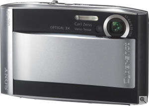 Sony's Cyber-shot DSC-T5 digital camera. Courtesy of Sony, with modifications by Michael R. Tomkins. Click for a bigger picture!