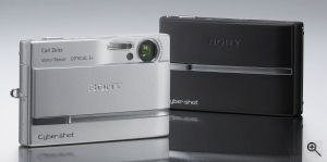 Sony's Cyber-shot DSC-T9 digital camera. Courtesy of Sony, with modifications by Michael R. Tomkins. Click for a bigger picture!