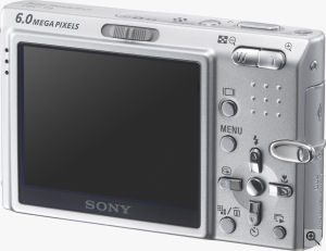 Sony's Cyber-shot DSC-T9 digital camera. Courtesy of Sony, with modifications by Michael R. Tomkins. Click for a bigger picture!