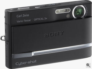 Sony's Cyber-shot DSC-T9 digital camera. Courtesy of Sony, with modifications by Michael R. Tomkins. Click for a bigger picture!