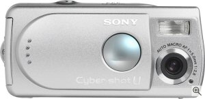 Sony's Cyber-shot U DSC-U30 digital camera. Courtesy of Sony, with modifications by Michael R. Tomkins. Click for a bigger picture!