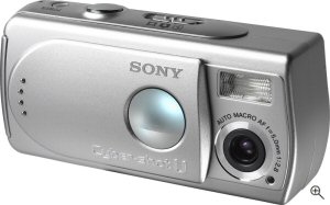 Sony's Cyber-shot U DSC-U30 digital camera. Courtesy of Sony, with modifications by Michael R. Tomkins. Click for a bigger picture!