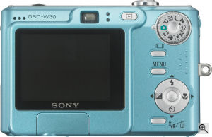 Sony's Cyber-shot DSC-W30 digital camera. Courtesy of Sony, with modifications by Michael R. Tomkins. Click for a bigger picture!