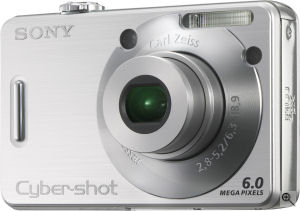 Sony's Cyber-shot DSC-W50 digital camera. Courtesy of Sony, with modifications by Michael R. Tomkins. Click for a bigger picture!