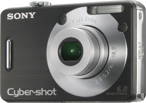 Sony's Cyber-shot DSC-W50 digital camera. Courtesy of Sony, with modifications by Michael R. Tomkins. Click for a bigger picture!