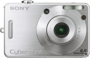 Sony's Cyber-shot DSC-W50 digital camera. Courtesy of Sony, with modifications by Michael R. Tomkins. Click for a bigger picture!