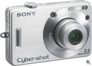 Sony's Cyber-shot DSC-W70 digital camera. Courtesy of Sony, with modifications by Michael R. Tomkins. Click for a bigger picture!