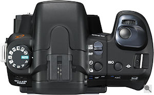 Sony's Alpha DSLR-A300 digital SLR. Courtesy of Sony, with modifications by Michael R. Tomkins. Click for a bigger picture!