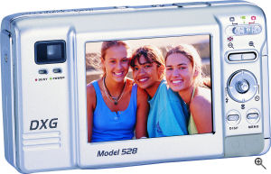 DXG's Model 528 digital camera. Courtesy of DXG, with modifications by Michael R. Tomkins. Click for a bigger picture!