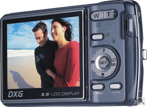 DXG's Model 711 digital camera. Courtesy of DXG, with modifications by Michael R. Tomkins. Click for a bigger picture!