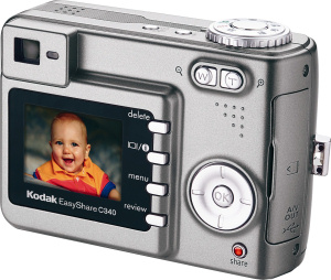 Kodak's EasyShare C340 digital camera. Courtesy of Eastman Kodak Co., with modifications by Michael R. Tomkins. Click for a bigger picture!