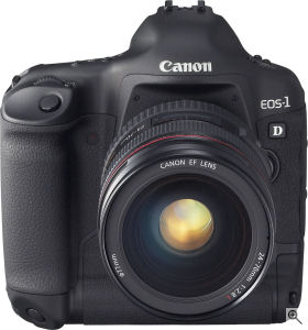 Canon's EOS-1D Mark II N digital SLR. Courtesy of Canon, with modifications by Michael R. Tomkins. Click for a bigger picture!