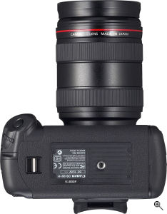 Canon's EOS-1D Mark II N digital SLR. Courtesy of Canon, with modifications by Michael R. Tomkins. Click for a bigger picture!