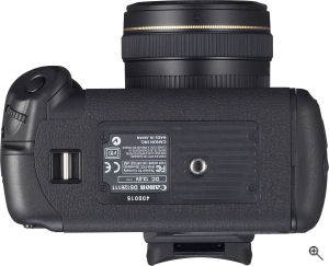 Canon's EOS-1D Mark II N digital SLR. Courtesy of Canon, with modifications by Michael R. Tomkins. Click for a bigger picture!