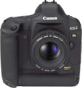 Canon's EOS-1Ds Mark II Digital. Courtesy of Canon, with modifications by Michael R. Tomkins. Click for a bigger picture!