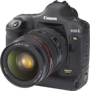 Canon's EOS-1Ds Mark II Digital. Courtesy of Canon, with modifications by Michael R. Tomkins. Click for a bigger picture!
