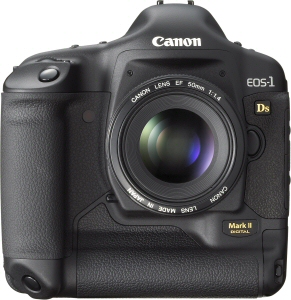 Canon's EOS-1Ds Mark II Digital. Courtesy of Canon, with modifications by Michael R. Tomkins. Click for a bigger picture!
