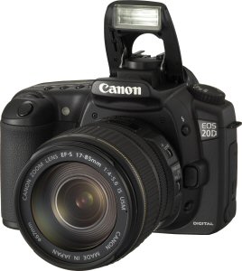 Canon's EOS-20D digital SLR. Courtesy of Canon, with modifications by Michael R. Tomkins. Click for a bigger picture!
