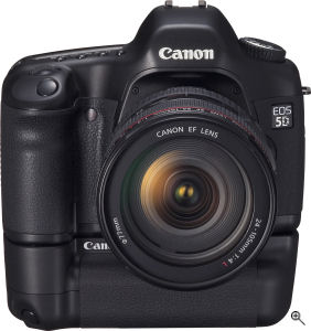 Canon's EOS 5D digital SLR. Courtesy of Canon, with modifications by Michael R. Tomkins. Click for a bigger picture!