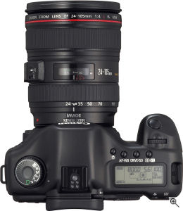 Canon's EOS 5D digital SLR. Courtesy of Canon, with modifications by Michael R. Tomkins. Click for a bigger picture!