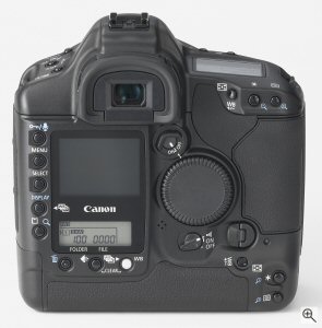 Canon's EOS-1D Mark II digital camera. Courtesy of Canon, with modifications by Michael R. Tomkins. Click for a bigger picture!