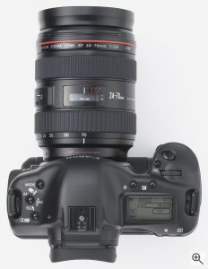 Canon's EOS-1D Mark II digital camera. Courtesy of Canon, with modifications by Michael R. Tomkins. Click for a bigger picture!