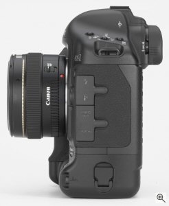 Canon's EOS-1D Mark II digital camera. Courtesy of Canon, with modifications by Michael R. Tomkins. Click for a bigger picture!