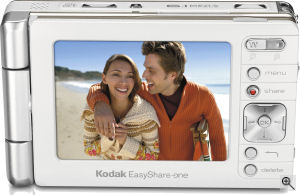 Kodak's EasyShare-One / 6 MP digital camera. Courtesy of Kodak, with modifications by Michael R. Tomkins. Click for a bigger picture!