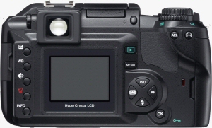 Olympus' EVOLT E-300 digital SLR. Courtesy of Olympus, with modifications by Michael R. Tomkins. Click for a bigger picture!