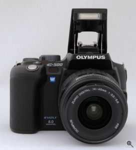 Olympus' EVOLT E-500 digital SLR. Copyright (c) 2005, The Imaging Resource. All rights reserved. Click for a bigger picture!