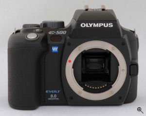 Olympus' EVOLT E-500 digital SLR. Copyright (c) 2005, The Imaging Resource. All rights reserved. Click for a bigger picture!