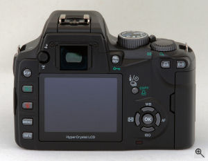 Olympus' EVOLT E-500 digital SLR. Copyright (c) 2005, The Imaging Resource. All rights reserved. Click for a bigger picture!