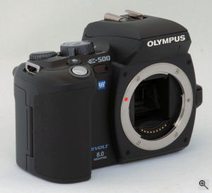 Olympus' EVOLT E-500 digital SLR. Copyright (c) 2005, The Imaging Resource. All rights reserved. Click for a bigger picture!