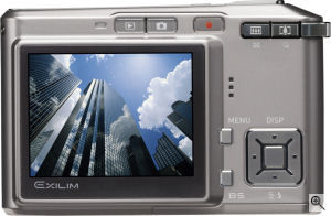 Casio's EXILIM CARD EX-S500 digital camera. Courtesy of Casio, with modifications by Michael R. Tomkins. Click for a bigger picture!
