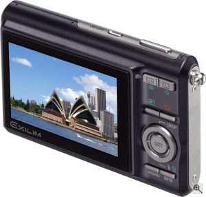 Casio's EXILIM ZOOM EX-Z75 digital camera. Courtesy of Casio, with modifications by Michael R. Tomkins. Click for a bigger picture!