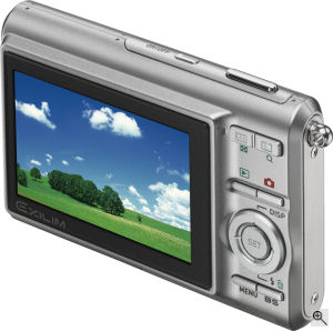 Casio's EXILIM ZOOM EX-Z75 digital camera. Courtesy of Casio, with modifications by Michael R. Tomkins. Click for a bigger picture!