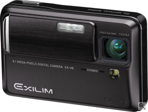 Casio's EXILIM Hi-Zoom EX-V8 digital camera. Courtesy of Casio, with modifications by Michael R. Tomkins. Click for a bigger picture!