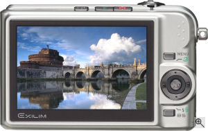 Casio's EXILIM ZOOM EX-Z1000 digital camera. Courtesy of Casio, with modifications by Michael R. Tomkins. Click for a bigger picture!