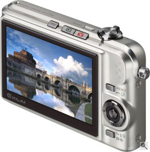 Casio's EXILIM ZOOM EX-Z1000 digital camera. Courtesy of Casio, with modifications by Michael R. Tomkins. Click for a bigger picture!