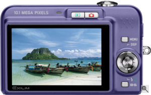 Casio's EXILIM Zoom EX-Z1080 digital camera. Courtesy of Casio, with modifications by Michael R. Tomkins. Click for a bigger picture!