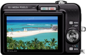 Casio's EXILIM Zoom EX-Z1080 digital camera. Courtesy of Casio, with modifications by Michael R. Tomkins. Click for a bigger picture!