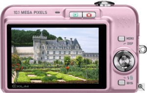 Casio's EXILIM Zoom EX-Z1080 digital camera. Courtesy of Casio, with modifications by Michael R. Tomkins. Click for a bigger picture!