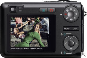 Casio's EXILIM EX-Z10 digital camera. Courtesy of Casio, with modifications by Michael R. Tomkins. Click for a bigger picture!