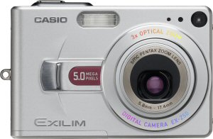 Casio's EXILIM EX-Z50 digital camera. Courtesy of Casio, with modifications by Michael R. Tomkins. Click for a bigger picture!